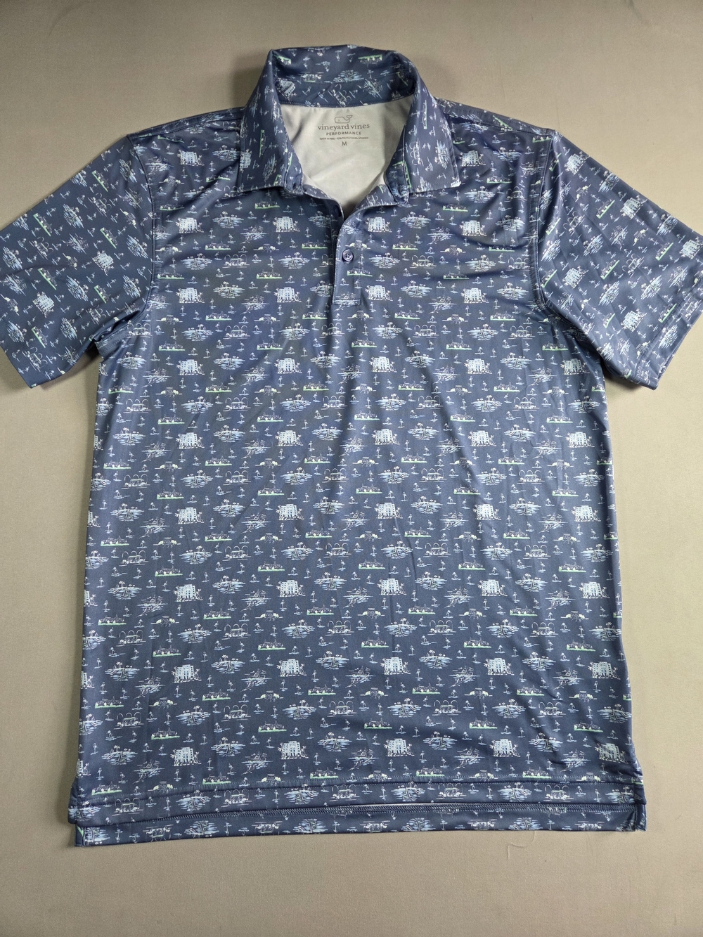 Vineyard Vines Men's Performance Blue Printed Polo Shirt Size Medium
